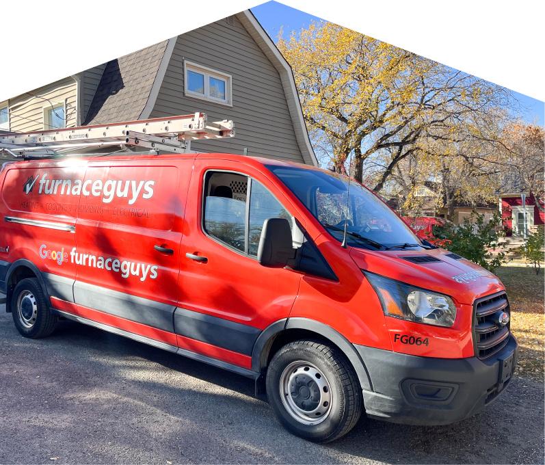 Furnace Guys service van parked by a brick home highlighting trusted plumbing, heating & electrical expertise since 2008. Furnace Guys service van parked by a brick home highlighting trusted plumbing, heating & electrical expertise since 2008.